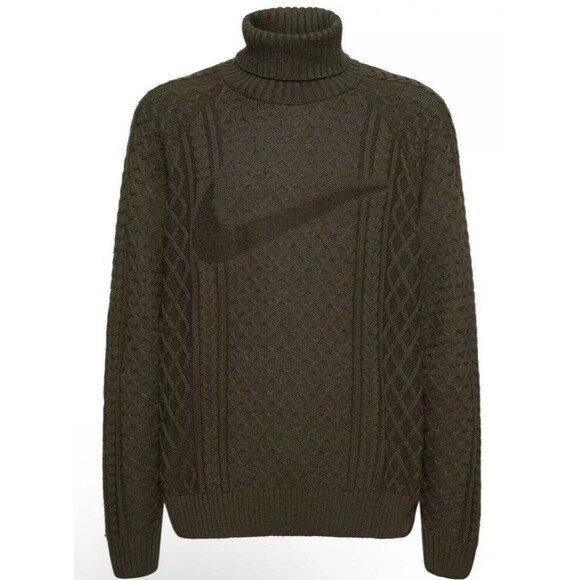 Nike Life Men’s Cable Knit Turtleneck Sweater Wool Blend Green FB7770-325 Sz Med - Picture 3 of 10